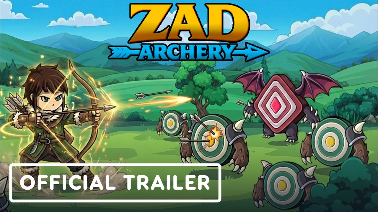 Official Zad Archery trailer thumbnail showing the archer, targets, and Official Trailer label.
