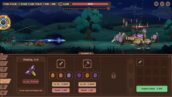 Zad Archery progression screen with equipment resources and Shaping controls.